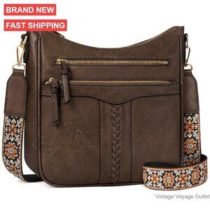 Large Capacity Crossbody Bag with 7 Pockets, Lightweight PU Leather